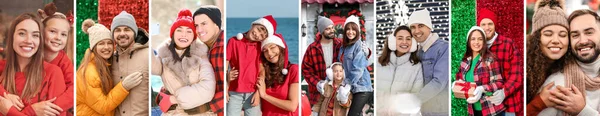 Group Happy Families Christmas Eve — Stockfoto