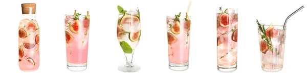 Set Tasty Fig Lemonade White Background — Stock fotografie