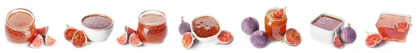 Set Sweet Fig Jam White Background — Photo