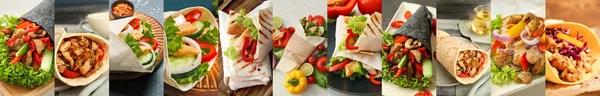 Collage Tasty Fresh Doner Kebab — Stockfoto