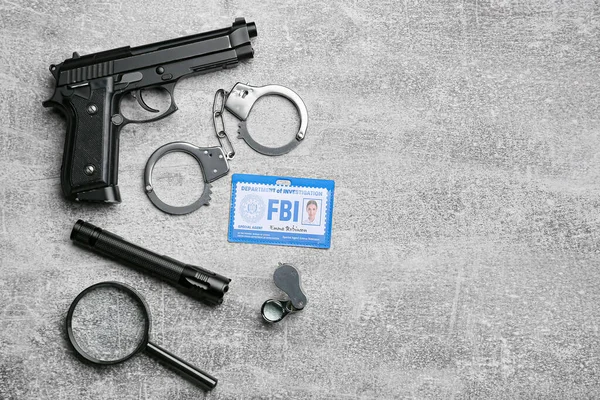 Identification Document Fbi Agent Accessories Grunge Background — ストック写真