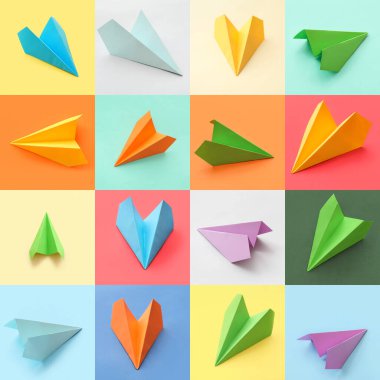 Many paper planes on colorful background