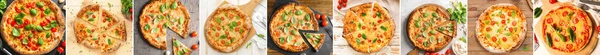 Collage Tasty Pizza Margarita Top View — Stockfoto