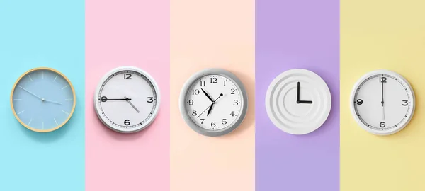 Set Different Clocks Colorful Background — Photo