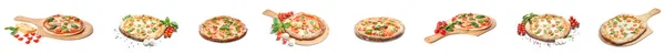 Set Tasty Pizza Margarita Isolated White — Zdjęcie stockowe
