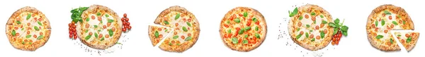 Set Tasty Pizza Margarita Isolated White Top View — Stockfoto