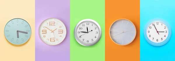 Set Different Clocks Colorful Background — Foto de Stock