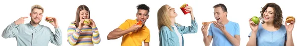 Set People Different Fast Food White Background — Foto de Stock