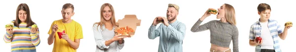 Set People Different Fast Food White Background —  Fotos de Stock