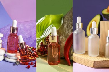 Collage with natural cosmetics and ingredients