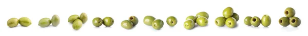 Set Green Olives Isolated White —  Fotos de Stock
