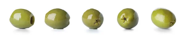 Set Green Olives Isolated White — Fotografia de Stock