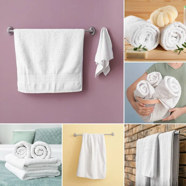 Collage White Terry Towels — Fotografia de Stock