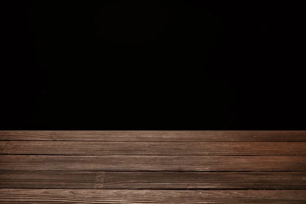 Wooden Table Top Black Background — Stock Photo, Image