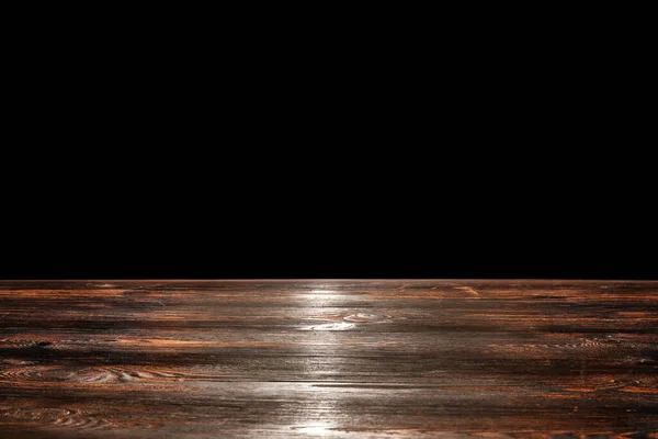 Wooden Table Top Black Background — Fotografia de Stock