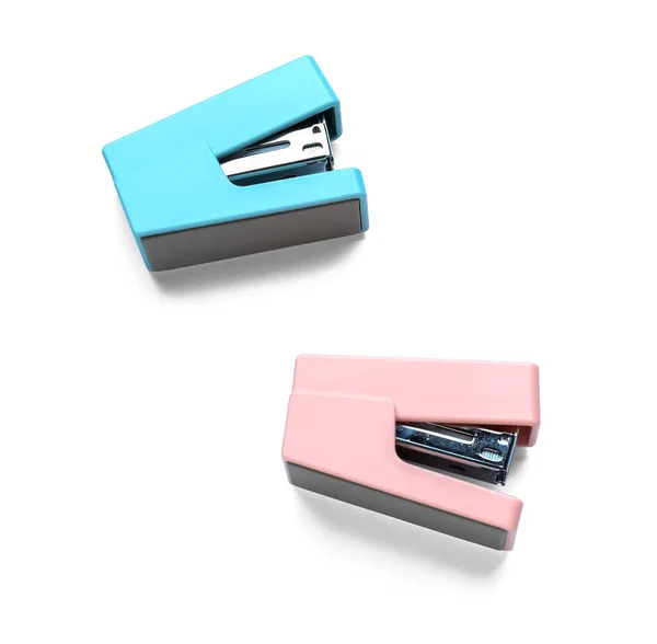 Two Colorful Staplers White Background — Stock Fotó