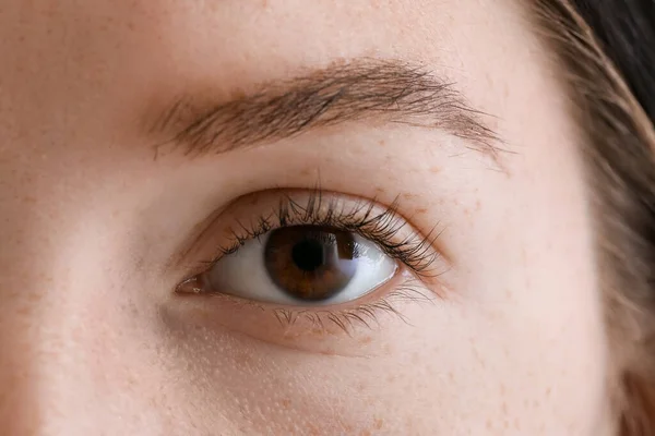 Mujer Joven Con Ojos Marrones Primer Plano — Foto de Stock