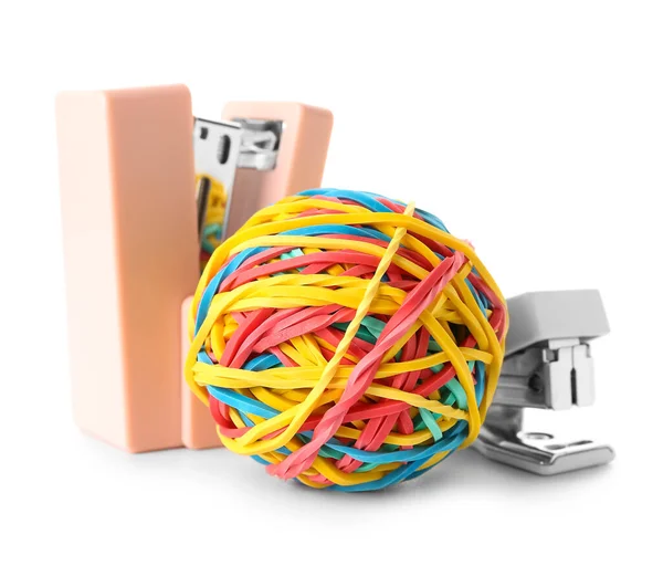 Colorful Rubber Band Ball Staplers White Background —  Fotos de Stock