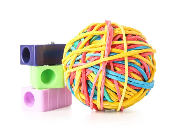 Colorful Rubber Band Ball Sharpeners White Background — Stock Photo, Image