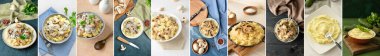 Collage with tasty homemade mashed potato 