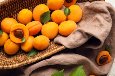 Basket with ripe apricots, closeup