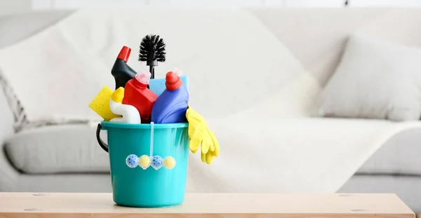 Set Cleaning Supplies Table Room — Stock Photo, Image