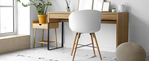 Comfortable Workplace Stylish Chair Light Wall Room — Zdjęcie stockowe