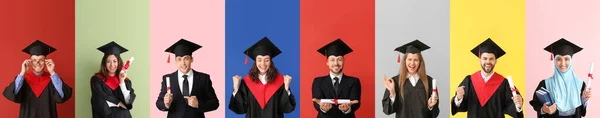 Collage Graduating Students Color Background — Stok fotoğraf