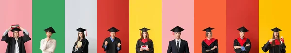 Set Graduating Students Color Background — Stok fotoğraf