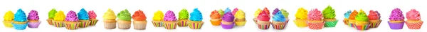 Conjunto Cupcakes Colores Aislados Blanco — Foto de Stock