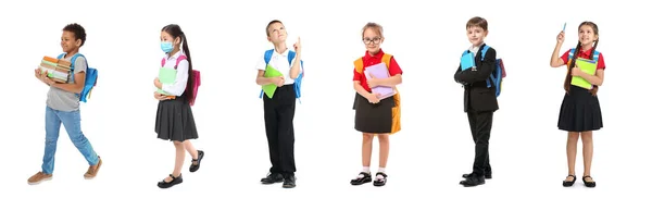 Collage Little School Children Isolated White — Stock Photo, Image
