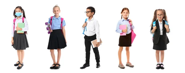 Group Cute Little School Children White Background — 스톡 사진