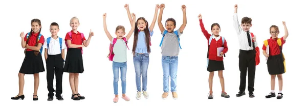 Group Happy Little School Children White Background — Stok fotoğraf