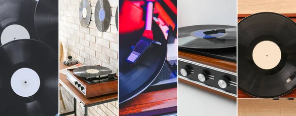 Collage Record Players Vinyl Disks — Foto de Stock