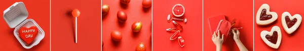Collection Different Things Red Background — Fotografia de Stock