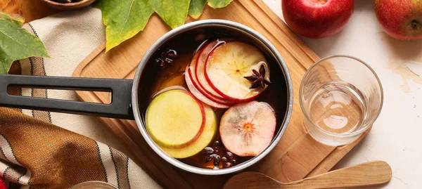 Pot Tasty Mulled Wine Table Top View — Stock Photo, Image