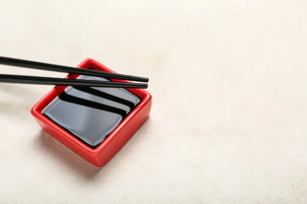 Red Bowl Soy Sauce Chopsticks White Background — Stockfoto
