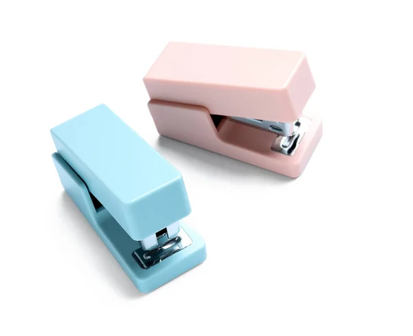 Two Colorful Staplers White Background — Stock Photo, Image