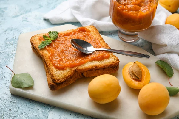 Board Tasty Sandwich Apricot Jam Table Closeup — Stock fotografie