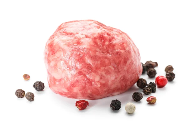 Raw Meat Ball Peppercorns White Background — 스톡 사진
