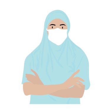 Arabian female doctor wearing medical mask on white background