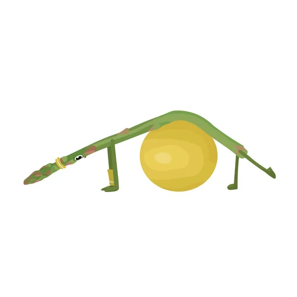 Funny Sporty Asparagus Fit Ball White Background — Stockový vektor