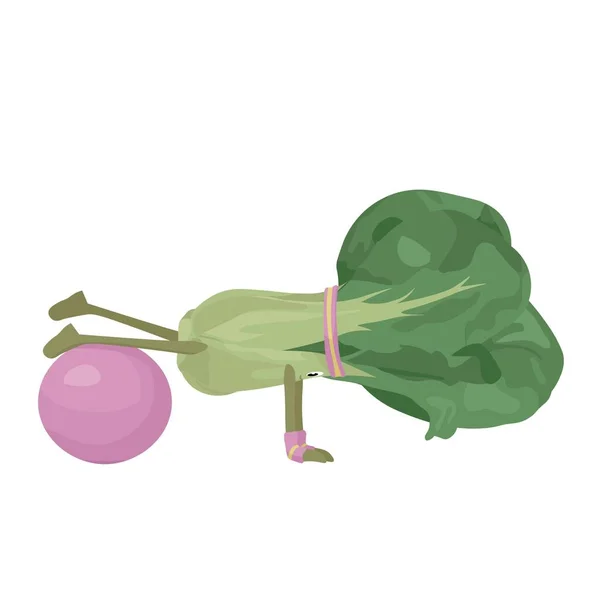 Funny Sporty Chinese Cabbage Fit Ball White Background — ストックベクタ