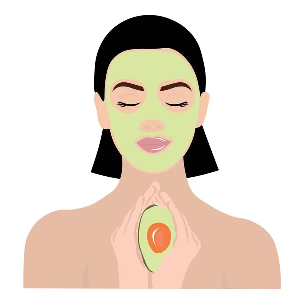 Beautiful Woman Facial Mask Avocado White Background — Archivo Imágenes Vectoriales