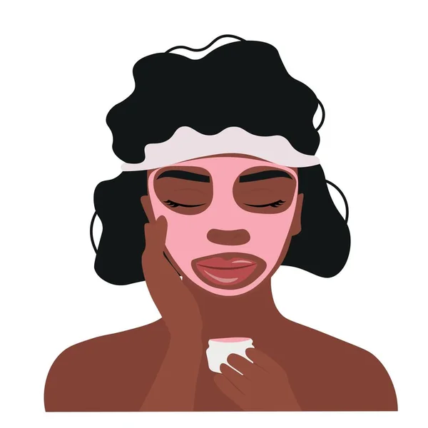 Beautiful African American Woman Facial Mask White Background — Stock vektor