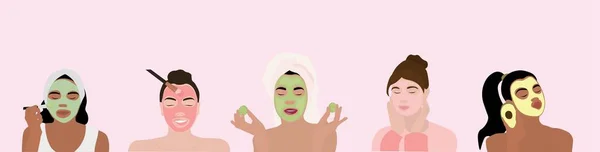 Set Beautiful Women Facial Masks Light Background — Stockvektor