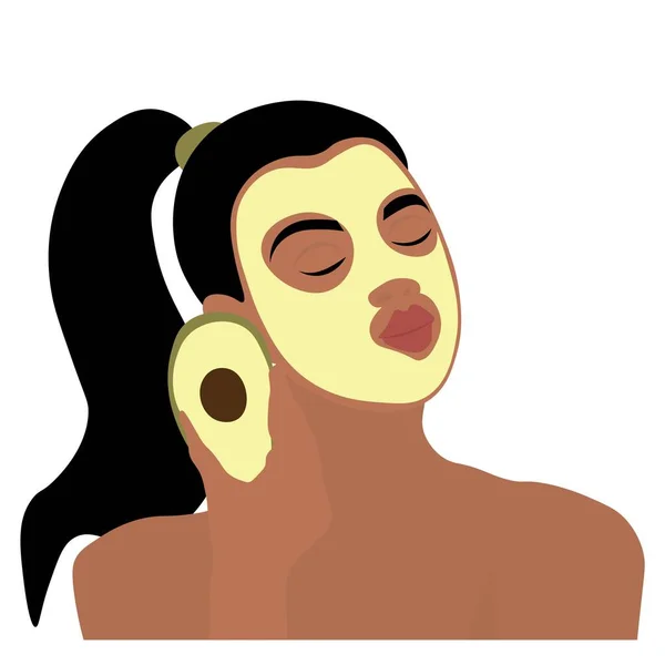 Beautiful Woman Facial Mask Avocado White Background — Stock vektor