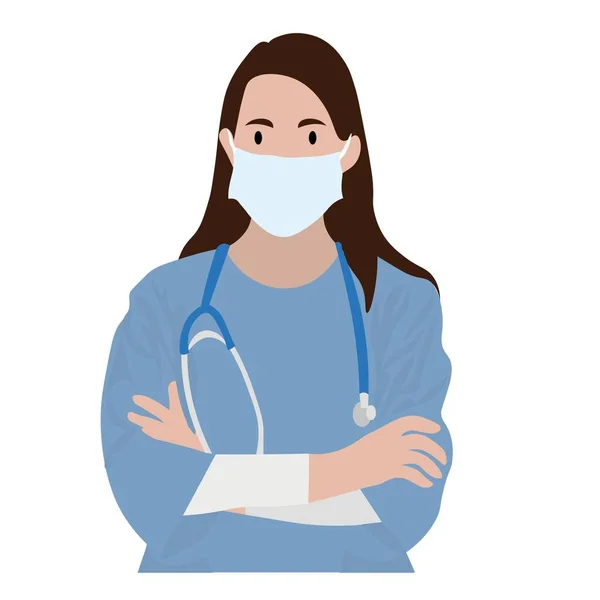 Female Doctor Wearing Medical Mask White Background — Stok Vektör