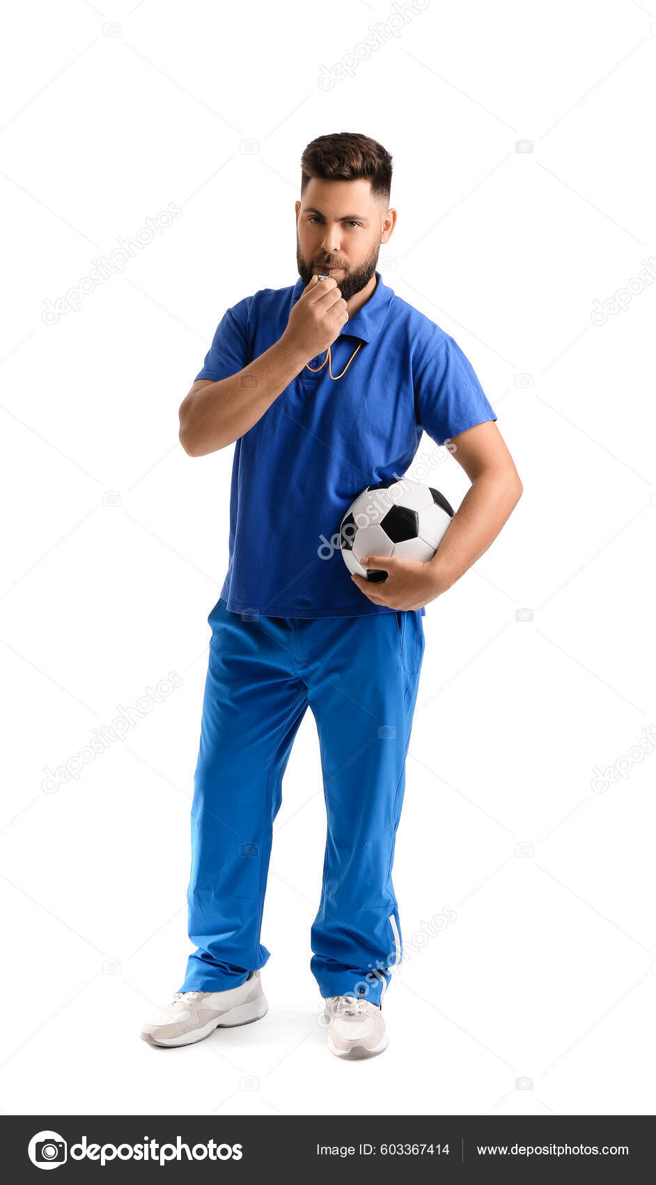 Handsome Teacher Whistle Ball White Background — Stock Photo © serezniy