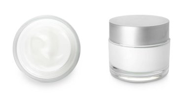Jars of cosmetic cream isolated on white